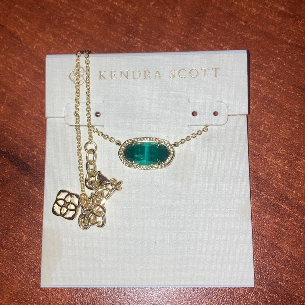 Kendra Scott Gold Necklace with Green Oval Pendant